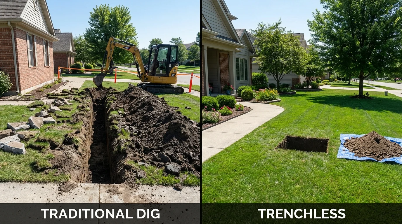 Trenchless sewer repair with minimal yard damage versus traditional excavation in Raton, NM